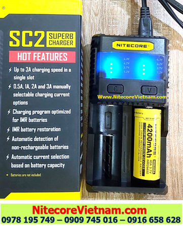 Nitecore SC2 (Bộ sạc Nitecore SC2 kèm sẳn 01 pin SẠC NITECORE IMR26650A 4200mAh dòng xả 40A lithium 3.7v) chính hãng